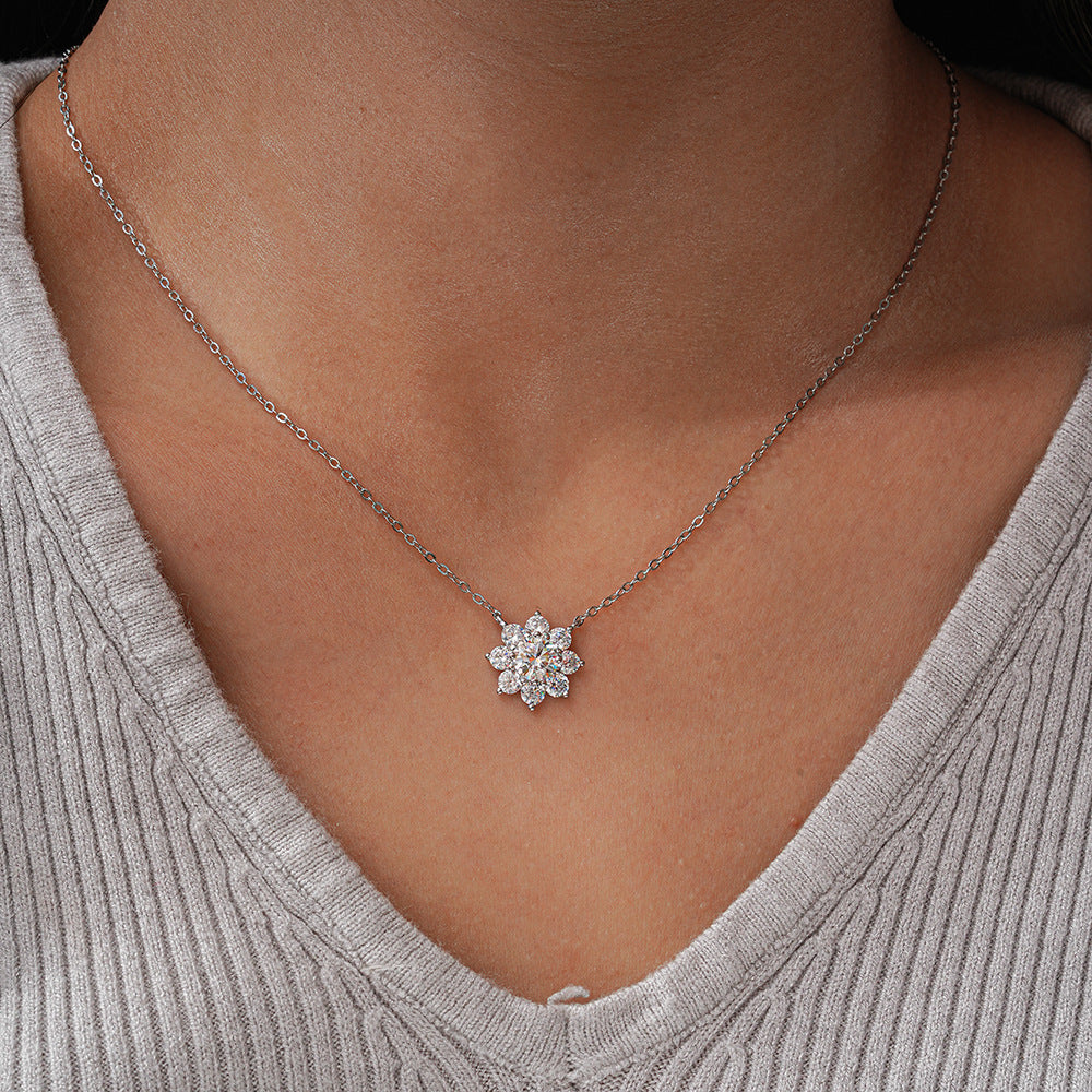 Snowflake 925 Sterling Silver Pendant Moissanite Necklace
