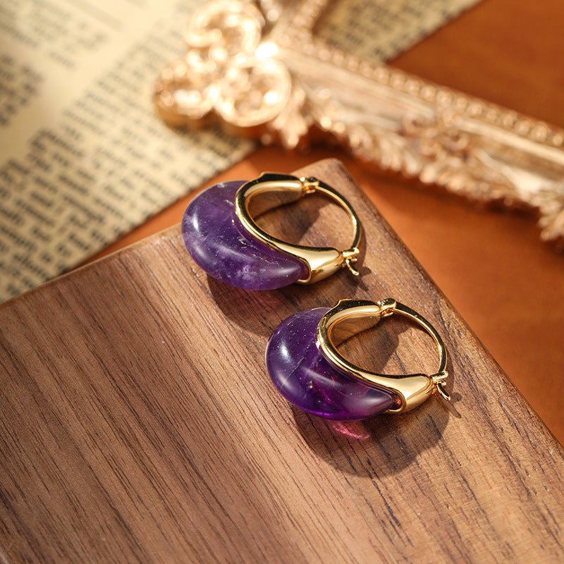 Vintage Natural Amethyst U-shaped Earrings