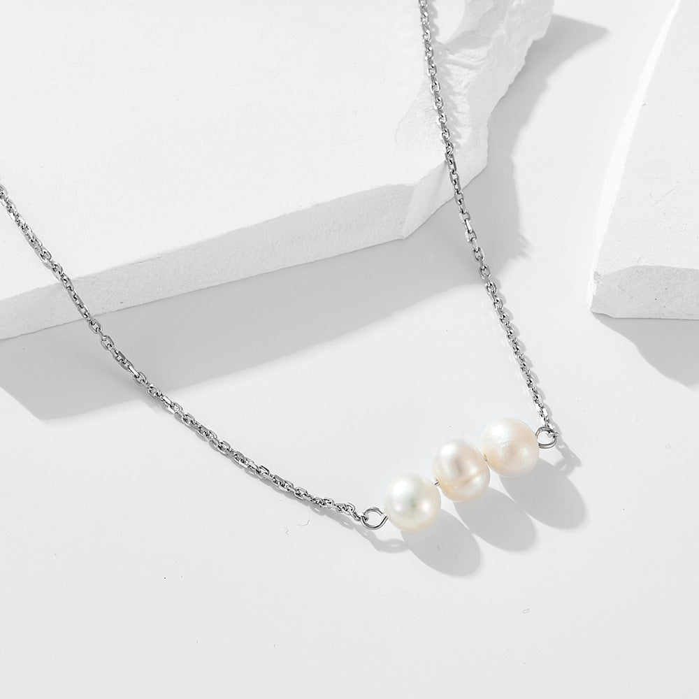 Elegant Natural Pearls Sterling Silver Necklace