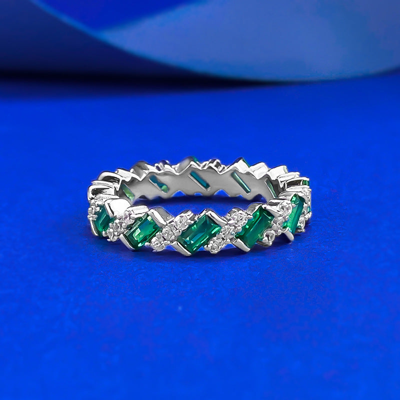 Emerlad Green Eternity Sterling Silver Band