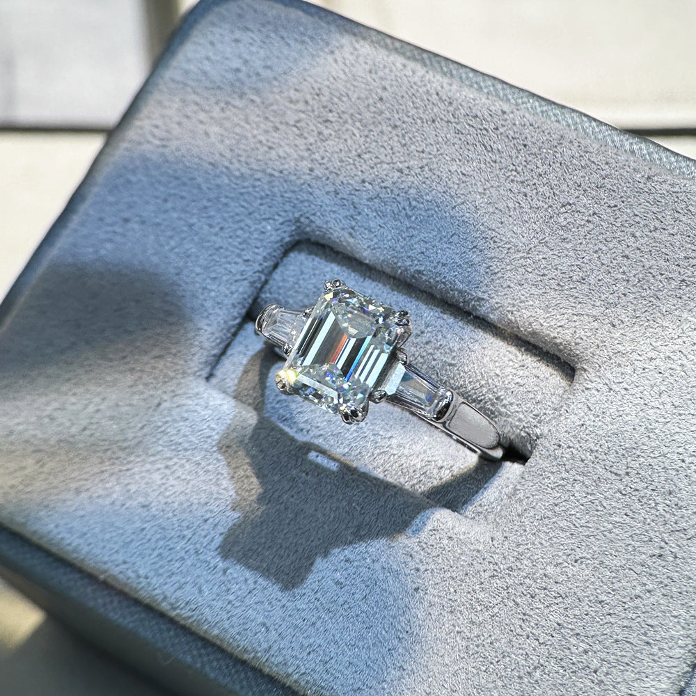 Classic Emerald Cut 2.0ct Moissanite Sterling Silver Ring