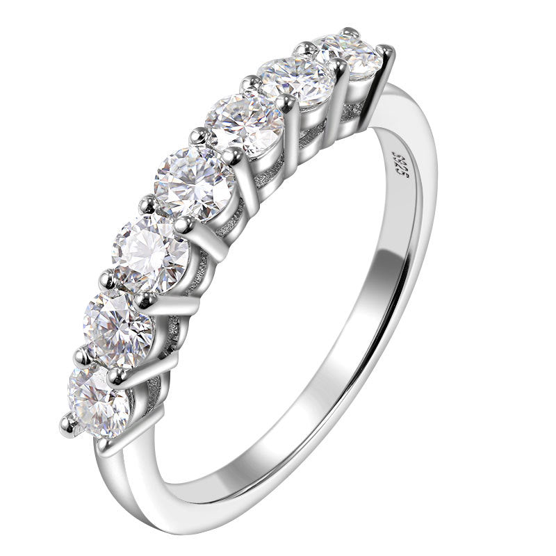 7 Stone D Color Moissanite 18k White Gold Plated Ring