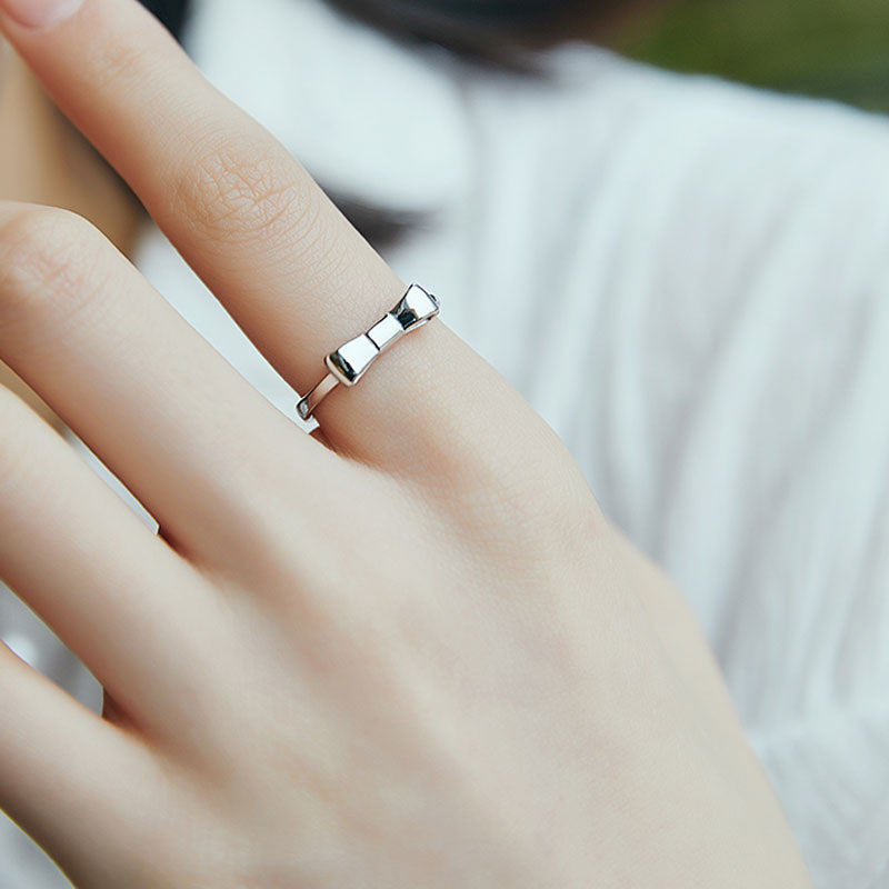 Bowknot Design Sterling Silver Adjustable Ring For Her