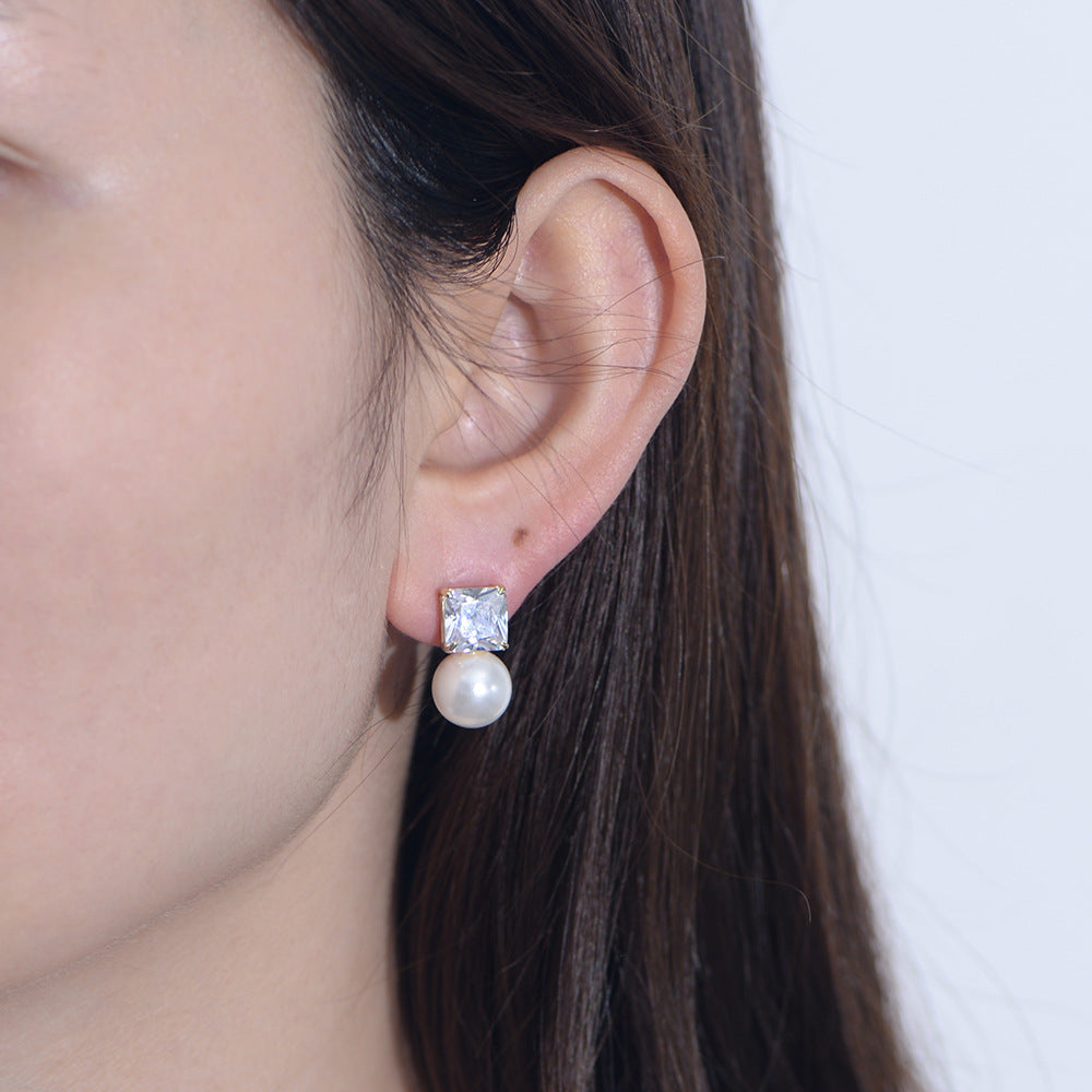 Simple Simulated Diamond Pearls Drop Earrings