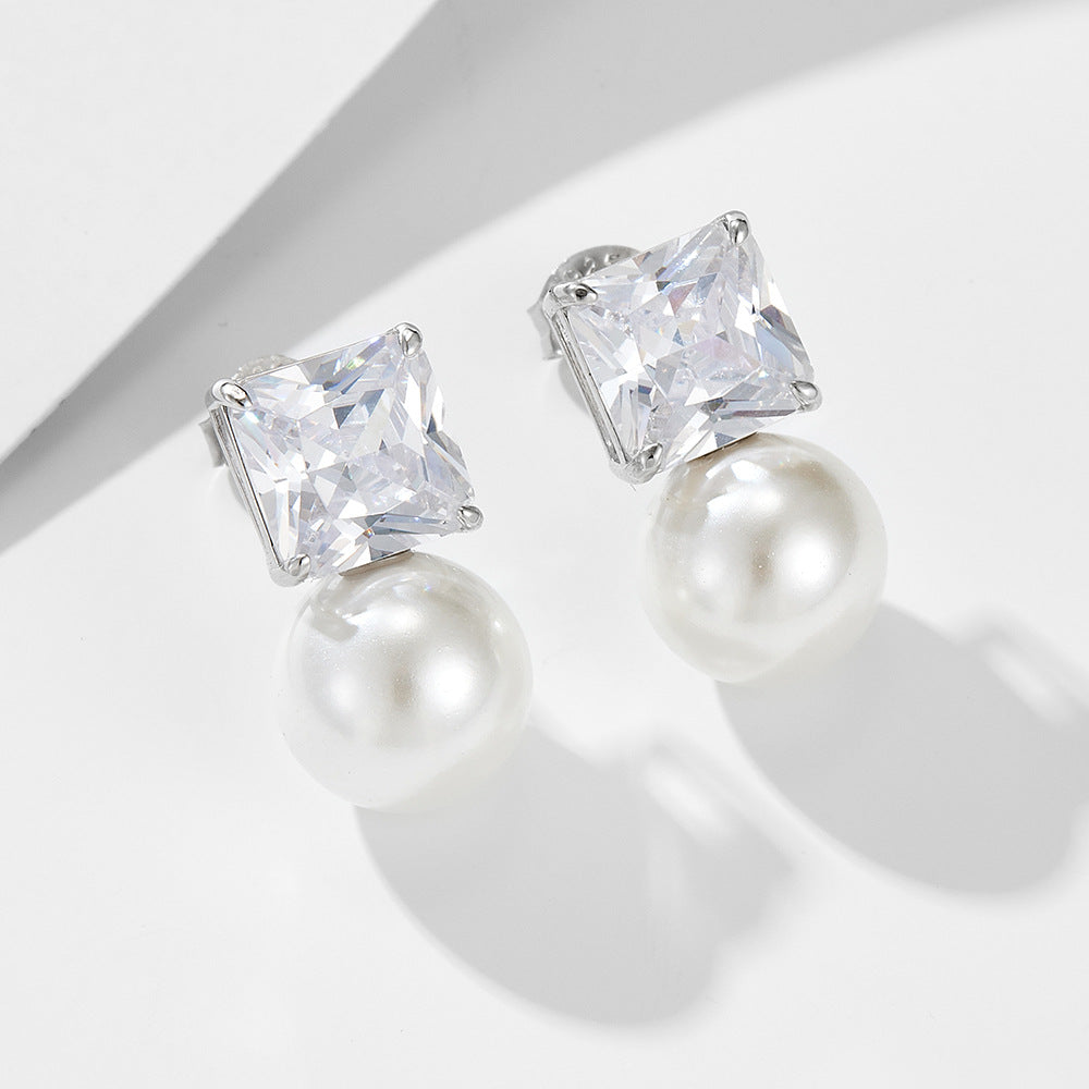 Simple Simulated Diamond Pearls Drop Earrings
