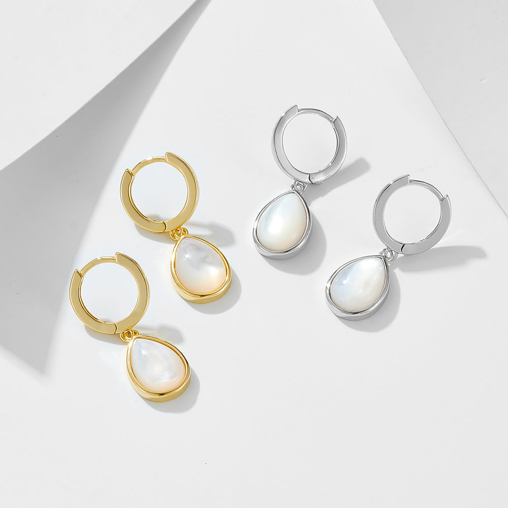 Pear Shape Design Natural Shell Hoop Earrings