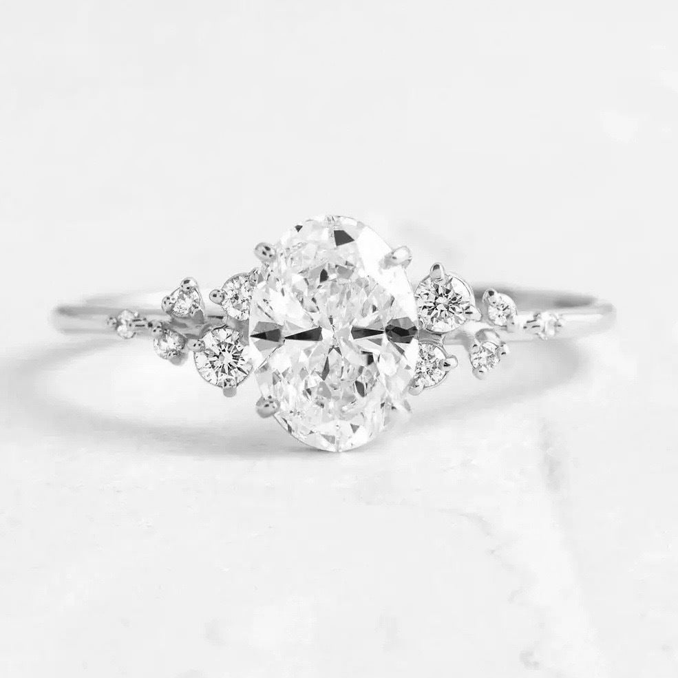 Unique Design Oval Cut Sterling Silver Engagement Ring