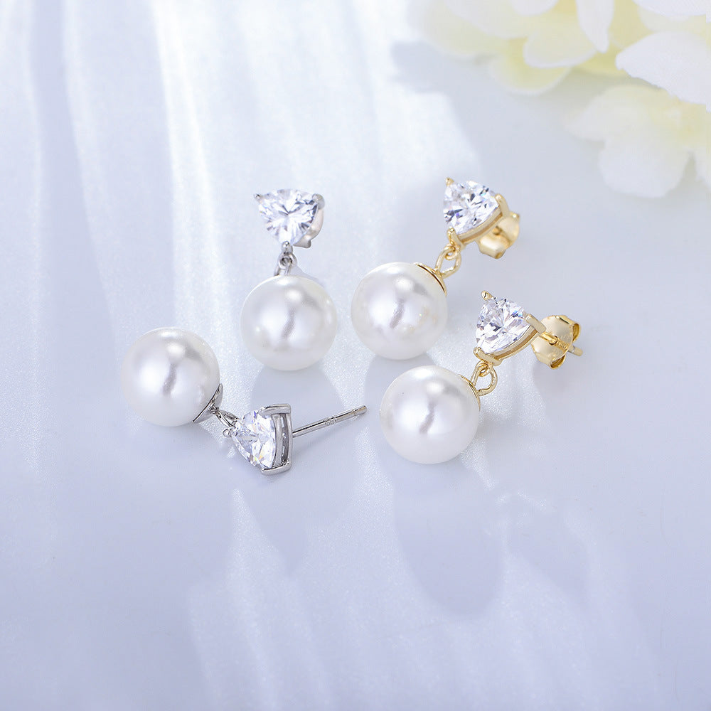 Simple Heart Sterling Silver Pearl Drop Earrings