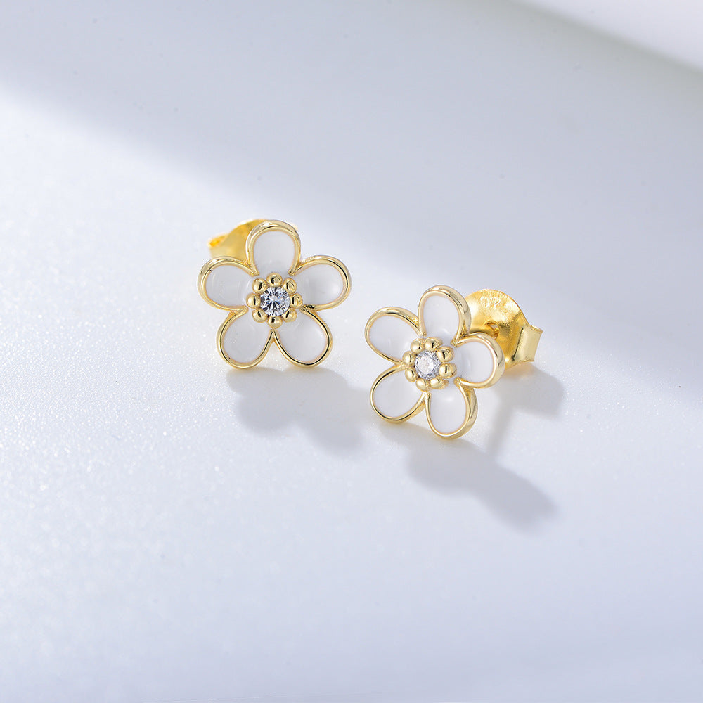 Cute Floral Sterling Silver Stud Earrings