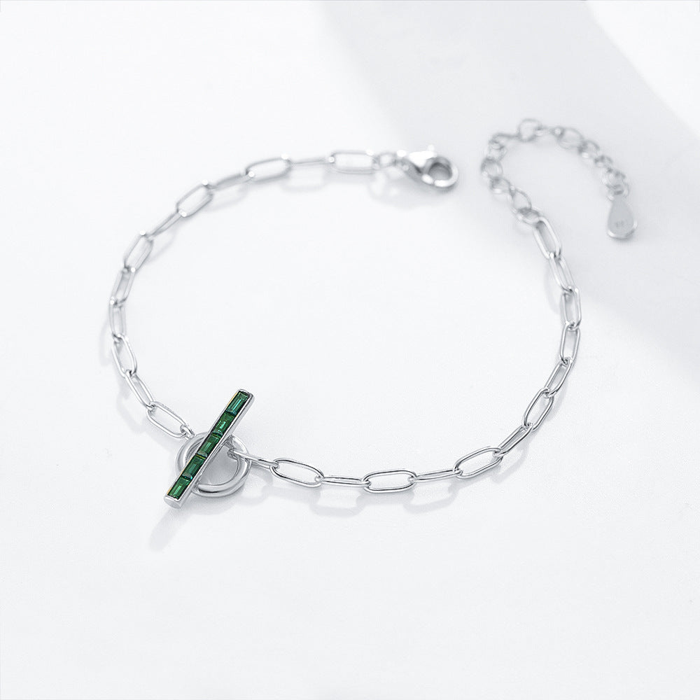 Geometric Emerald Green Sterling Silver Bracelet