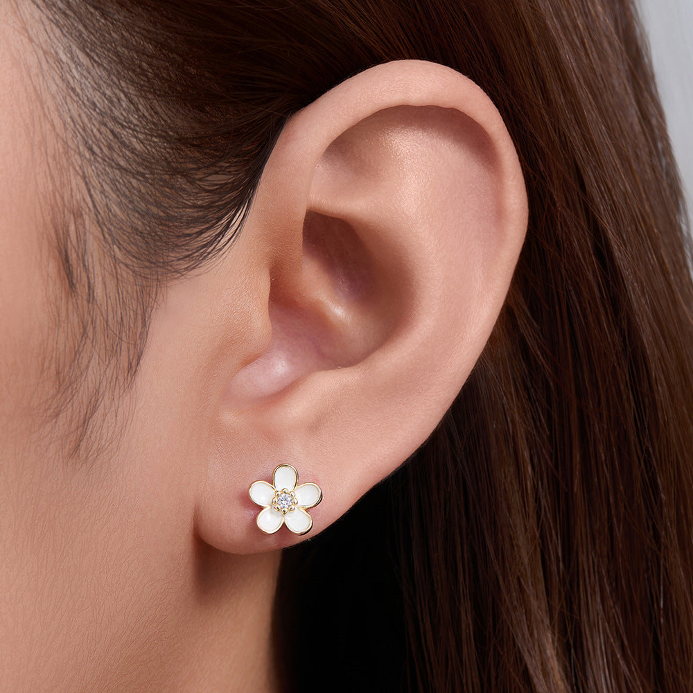 Cute Floral Sterling Silver Stud Earrings
