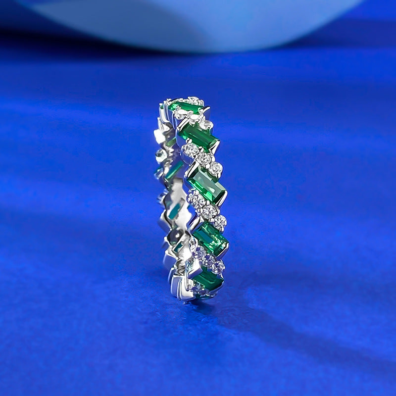 Emerlad Green Eternity Sterling Silver Band