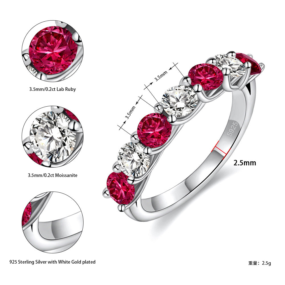 Two Tone Half Eternity Moissanite Silver Band