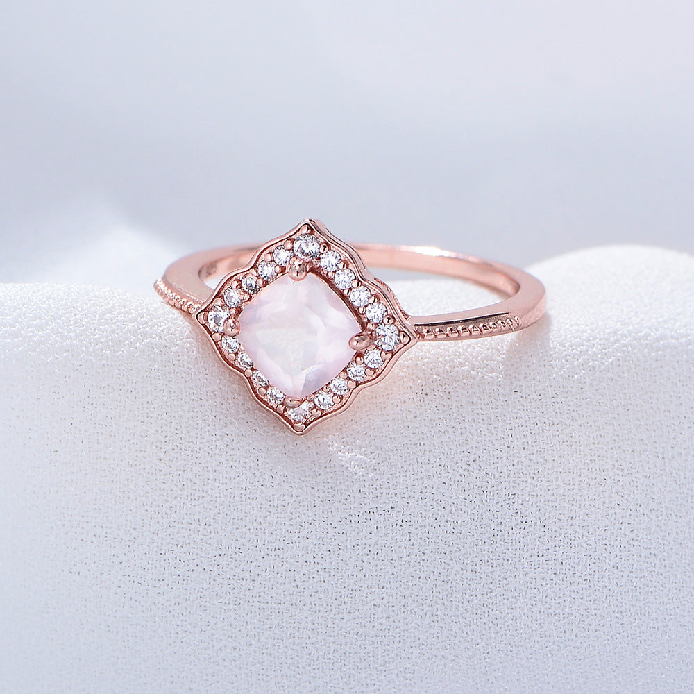 Natural Rose Quartz 925 Sterling Silver Ring