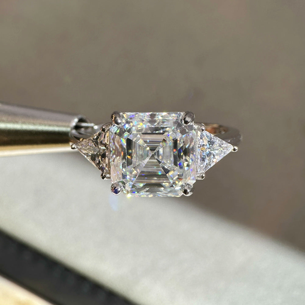 5Ct Asscher Cut Moissanite Engagement Ring in Sterling Silver