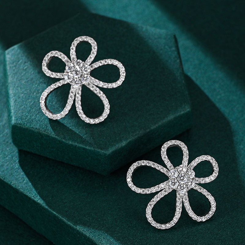 Flower Design Sterling Silver Stud Earrings