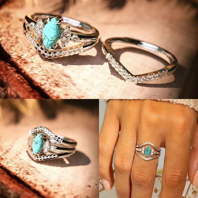 Vintage Turquoise Maquise Shape Ring Set
