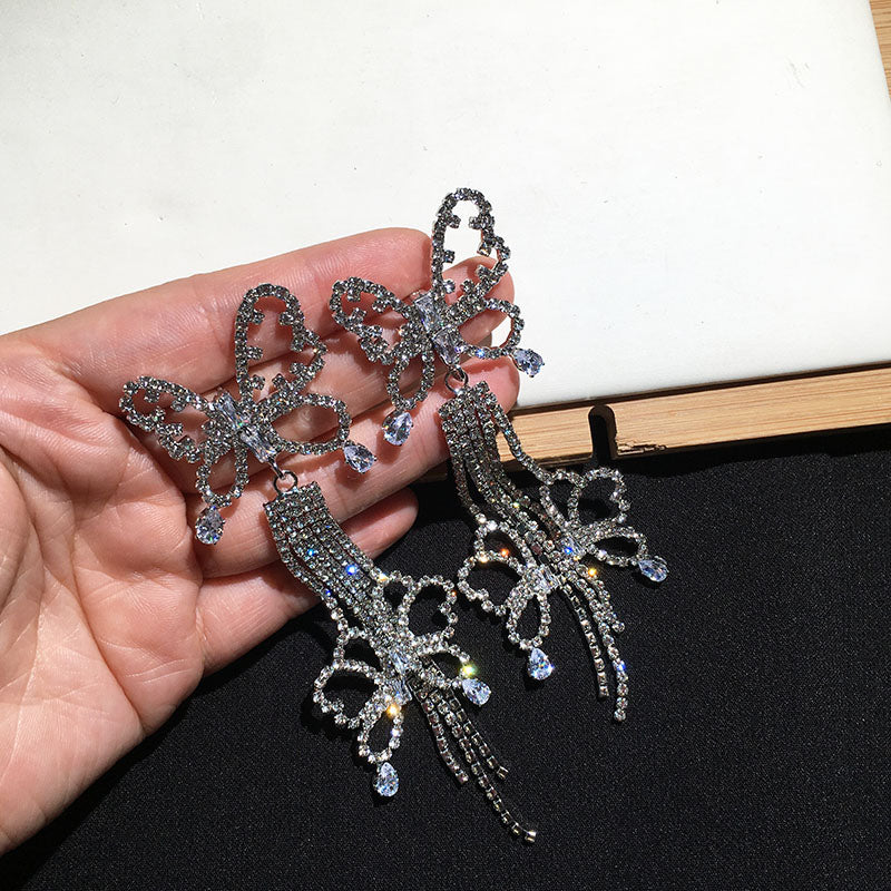 Butterfly Design Drop Earrings With Long Fringe