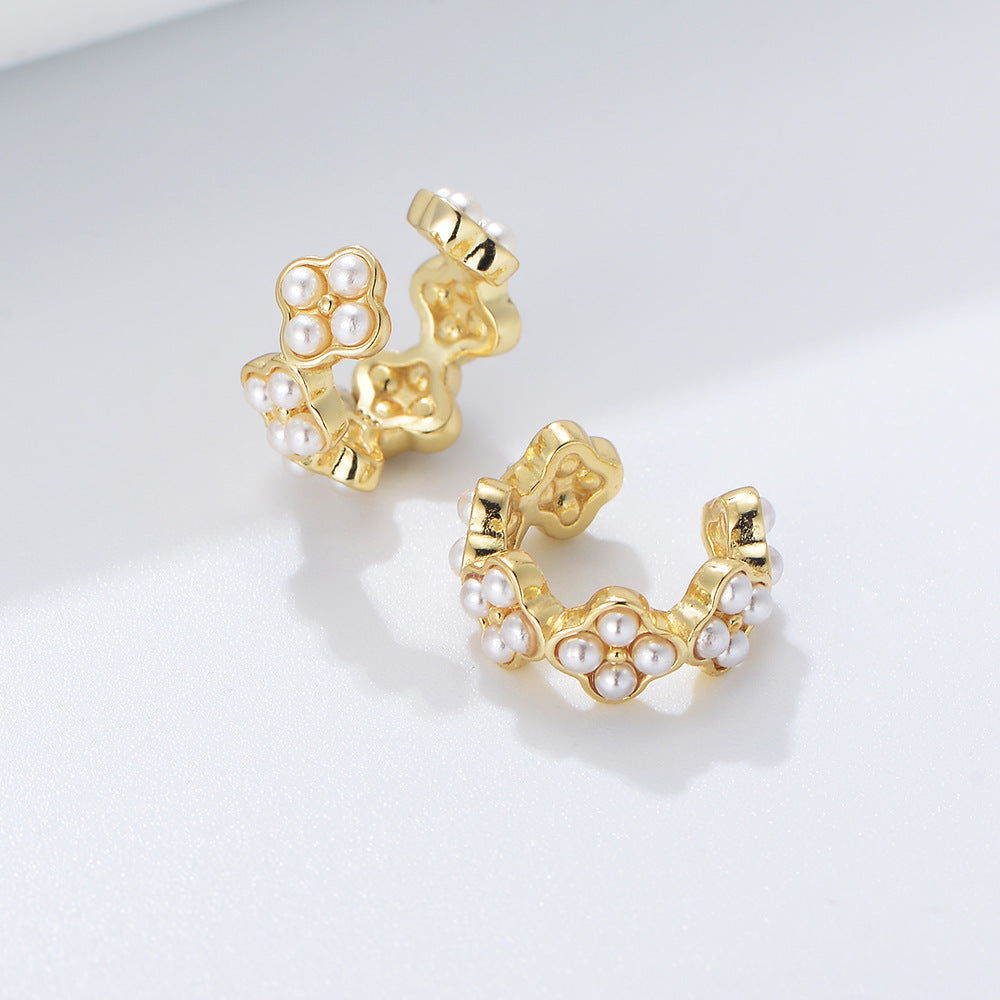 Vintage Design Peals Sterling Clip Earrings