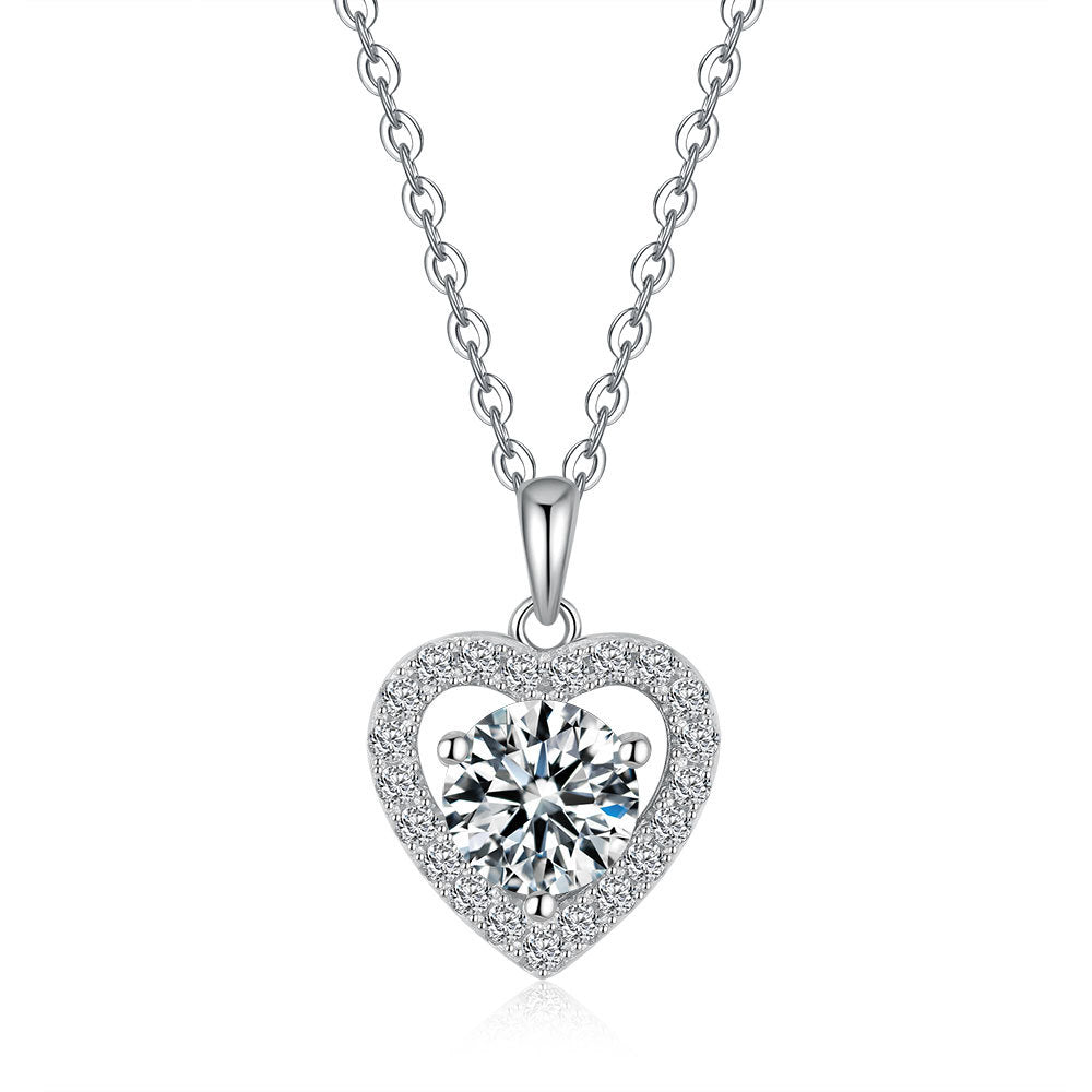 Heart Shape Pendant Moissanite Necklace in Sterling Silver