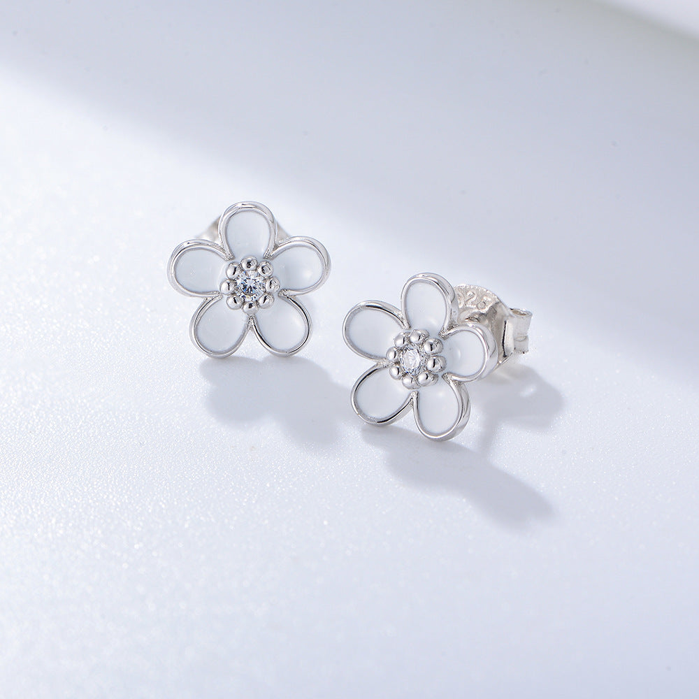 Cute Floral Sterling Silver Stud Earrings