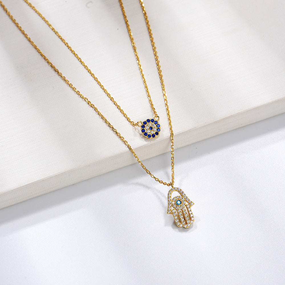 Devil Eye Hamsa Palm Double Layed Necklace