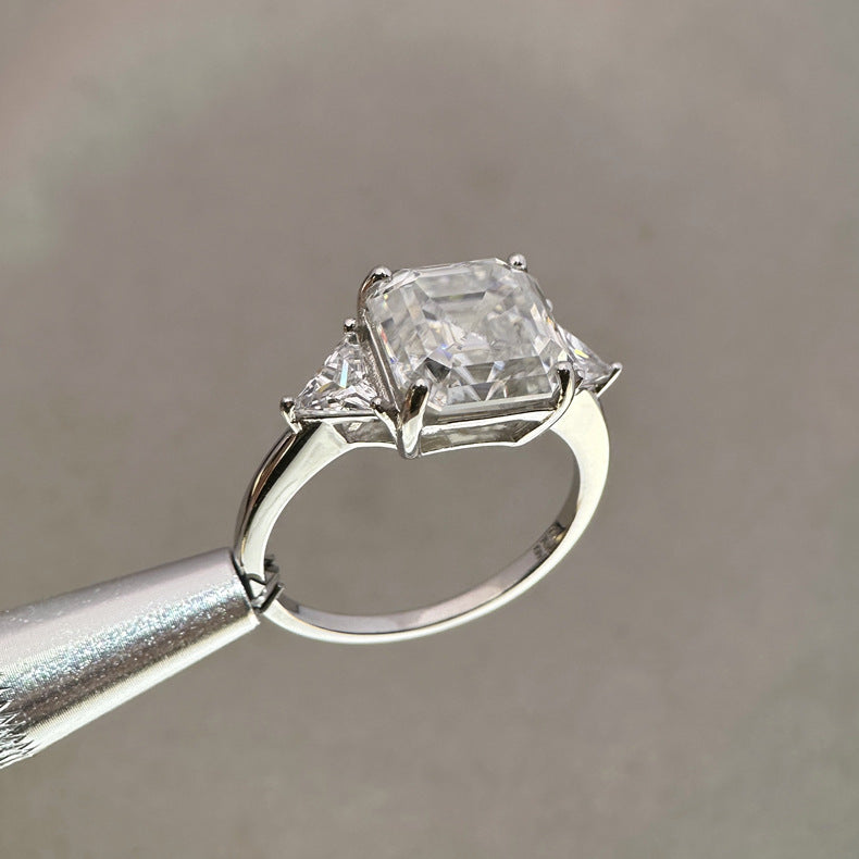 5Ct Asscher Cut Moissanite Engagement Ring in Sterling Silver