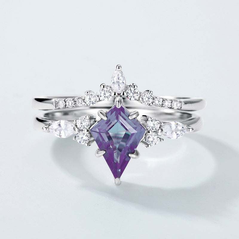 Gorgeous 2 Pcs Alexandrite Ring Set