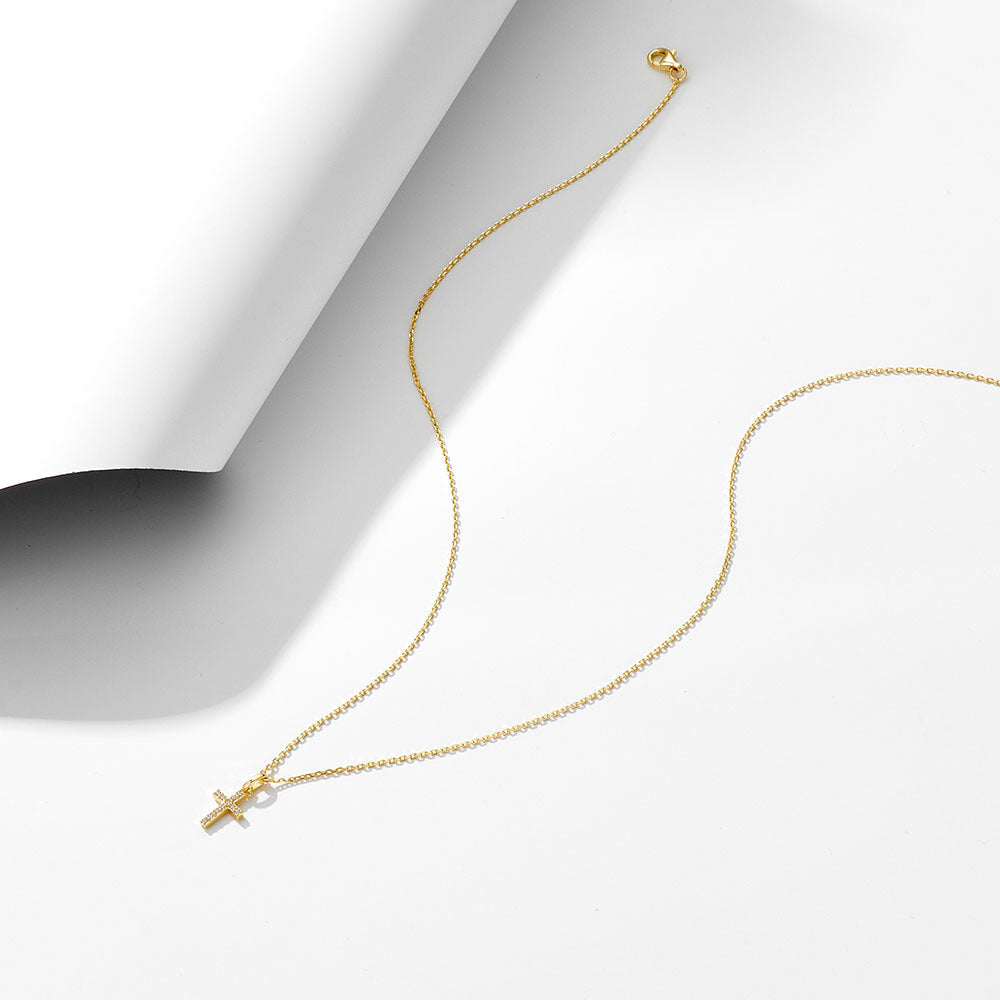 Paved Cross Design Sterling Silver Necklace