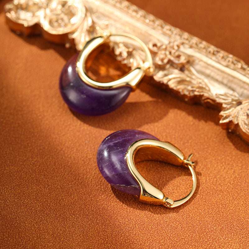 Vintage Natural Amethyst U-shaped Earrings