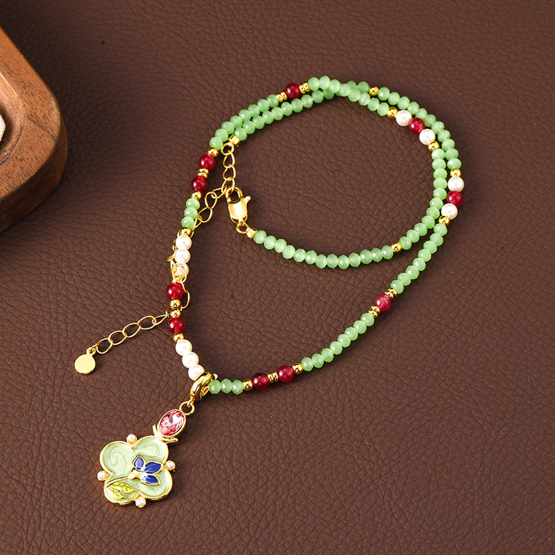 Enamel Flower Oil Painting Pearl Drop Earrings And Necklace