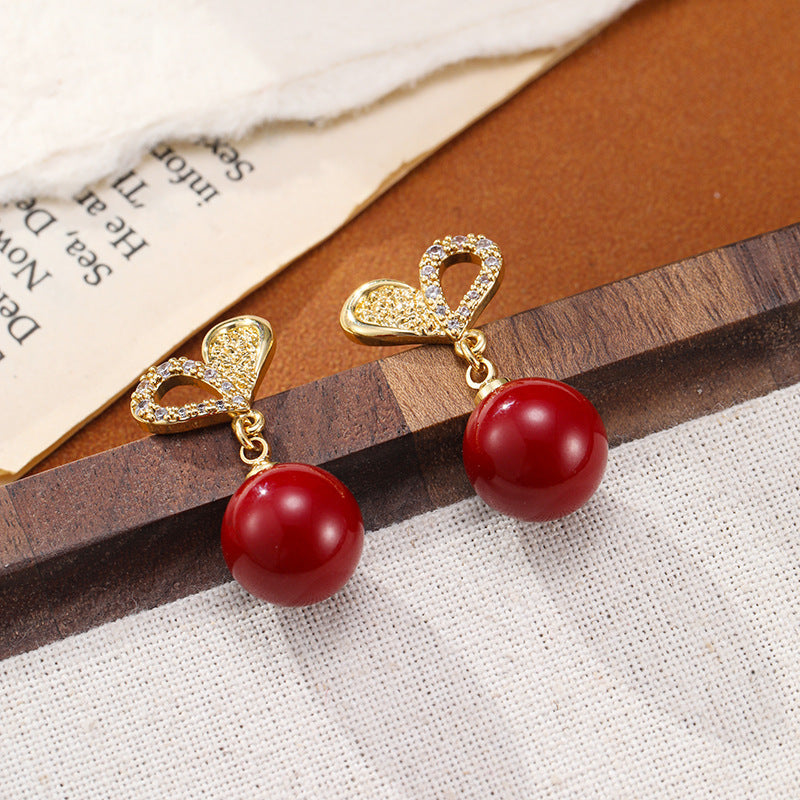 Elegant Heart Design Pearl Drop Earrings