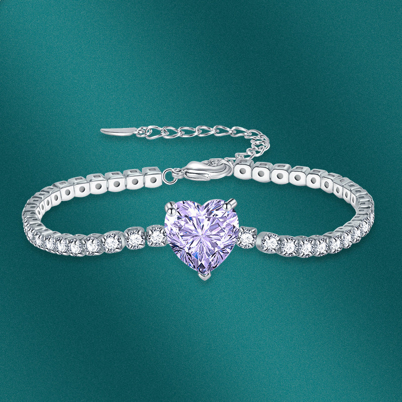 Sweet Heart Cut Tennis Bracelet In Silver Tone