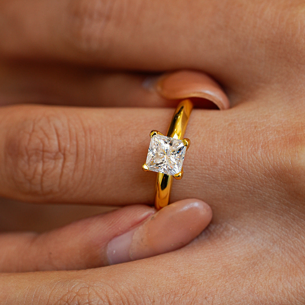 Simple 1.0ct Princess Cut Moissanite Ring in Sterling Silver