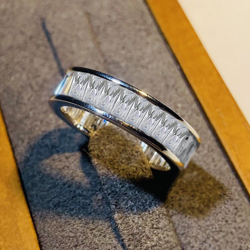 Gorgeous Princess Cut Paved Sterling Silver Band
