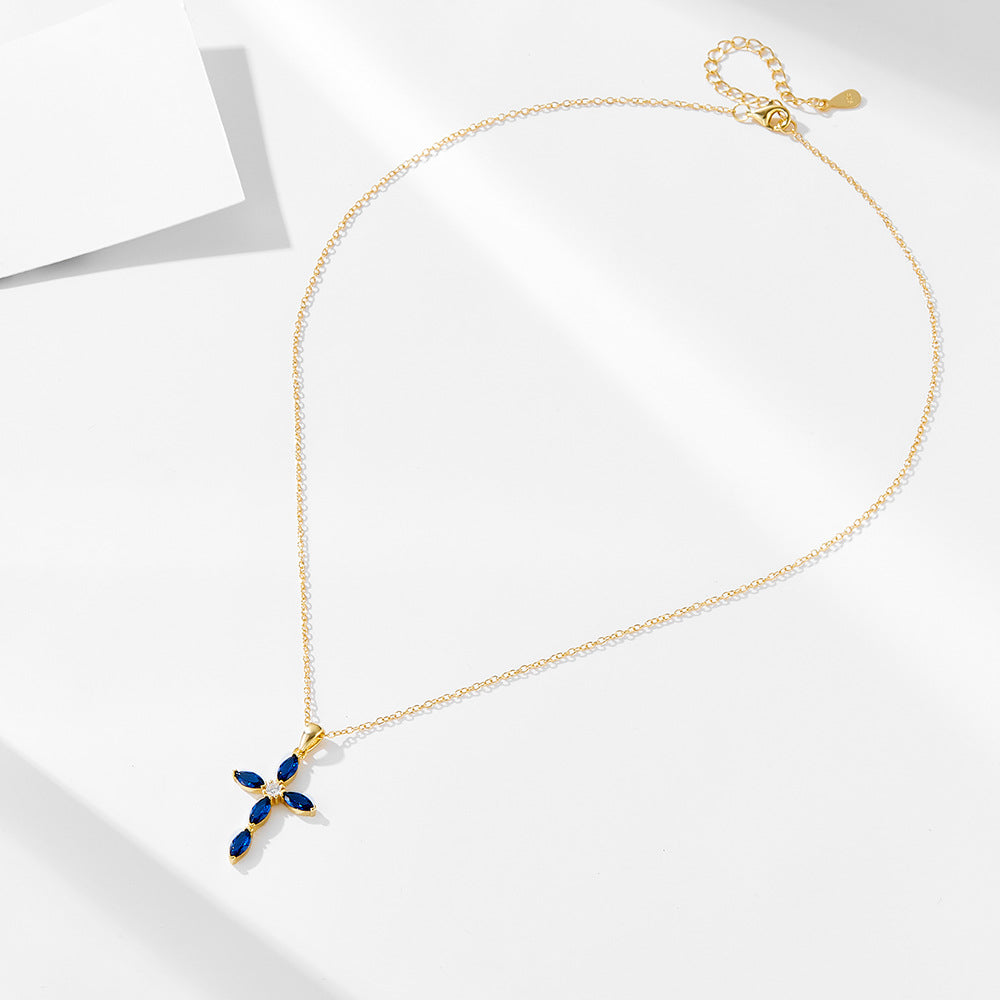 Luxury Blue Cross Design Sterling Silver Necklace