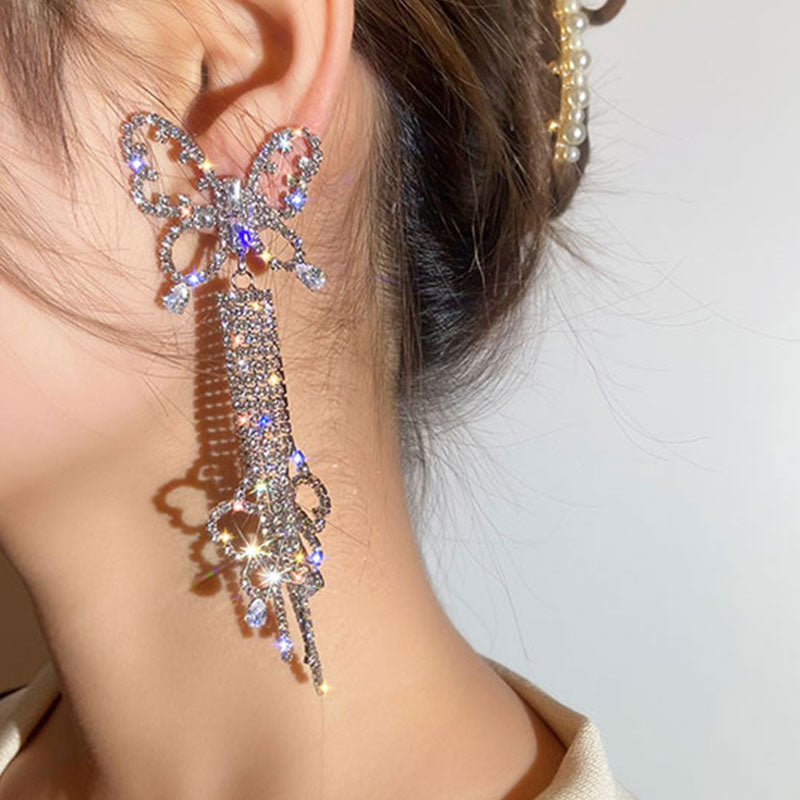 Butterfly Design Drop Earrings With Long Fringe