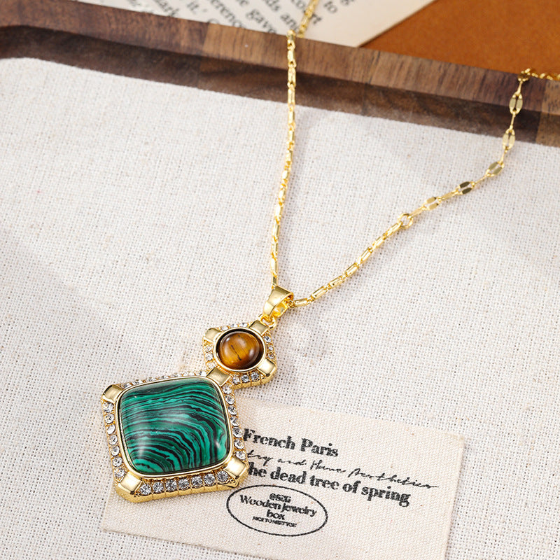 Vintage Malachite Pendant Necklace