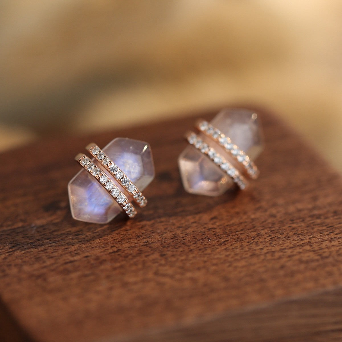 Unique Design Moon Stone Sterling Silver Stud Earrings