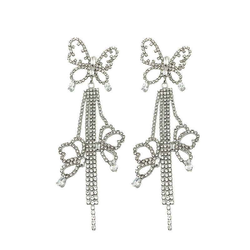 Butterfly Design Drop Earrings With Long Fringe