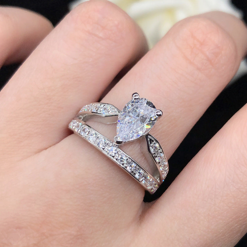 1.5ct Pear Cut 18K White Gold Plated Ring