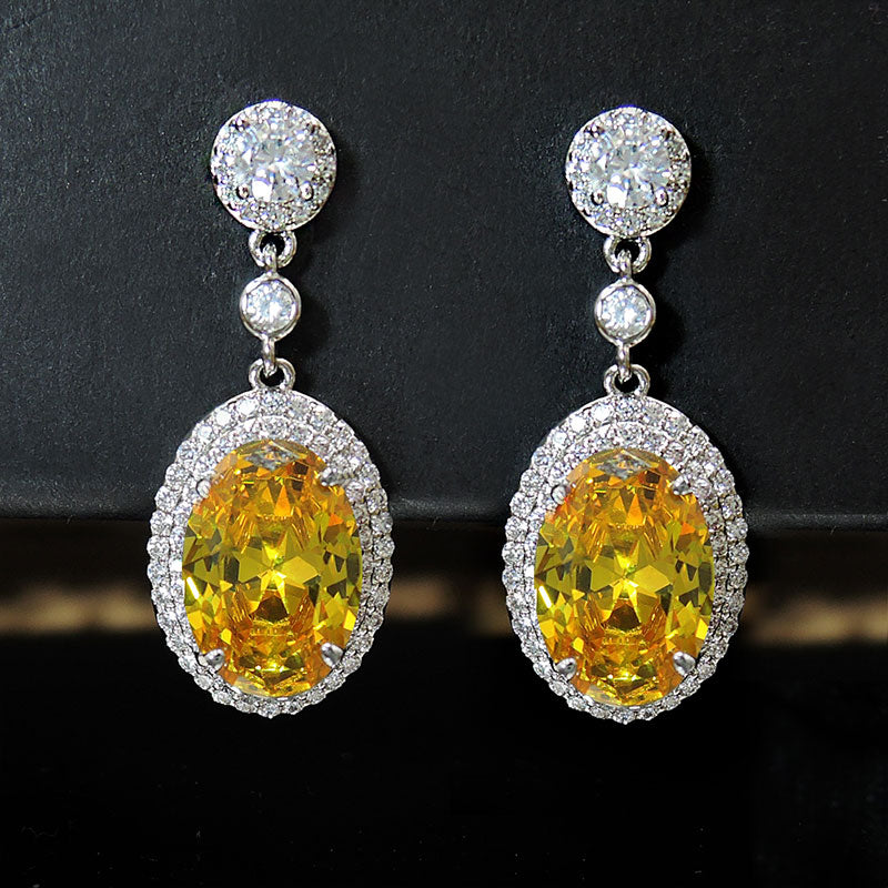 Retro Oval Cut Halo Drop Earrings