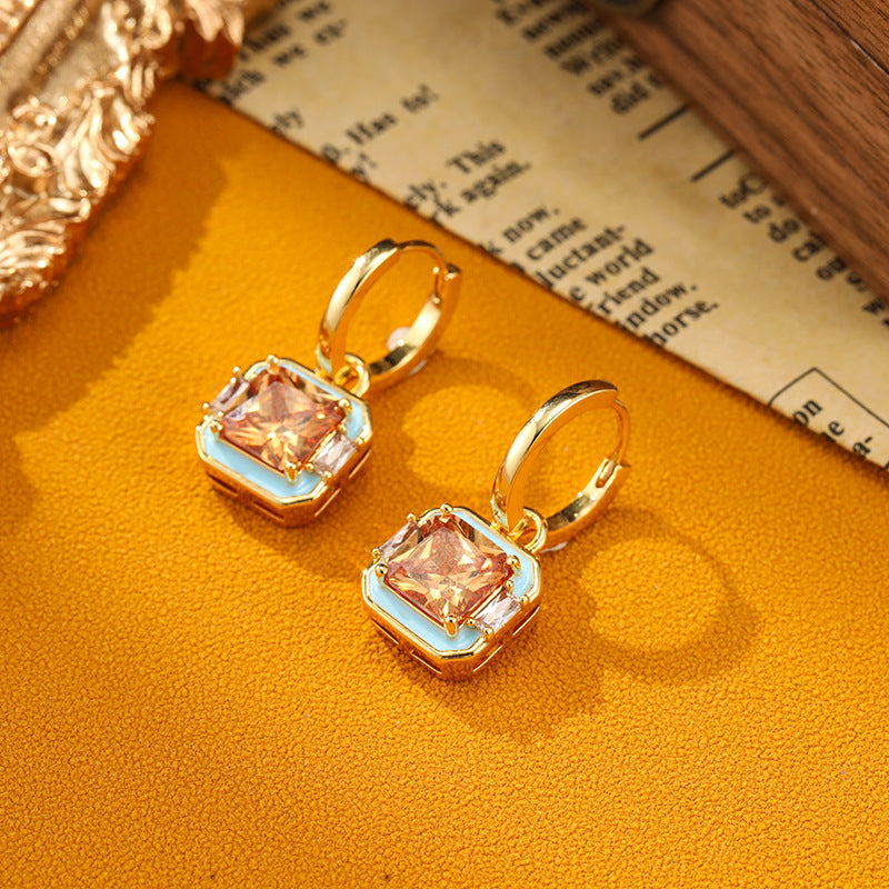 Retro Drip Glaze Geometric Square Earrings