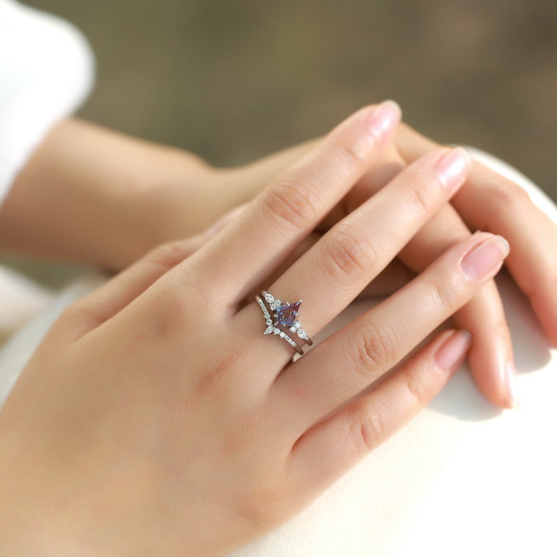 Gorgeous 2 Pcs Alexandrite Ring Set