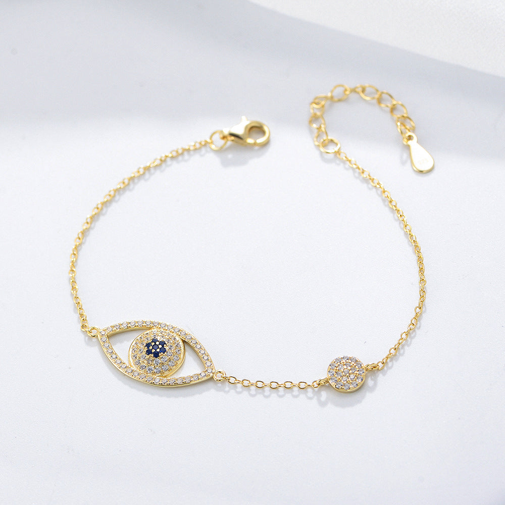 Evil Eye Design Paved Sterling Silver Bracelet