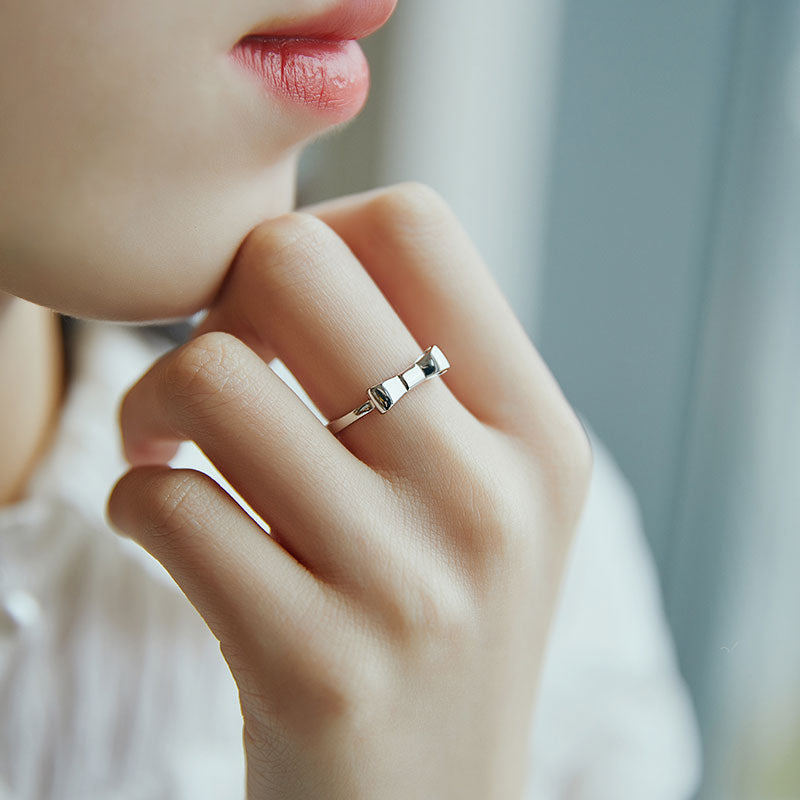 Bowknot Design Sterling Silver Adjustable Ring For Her