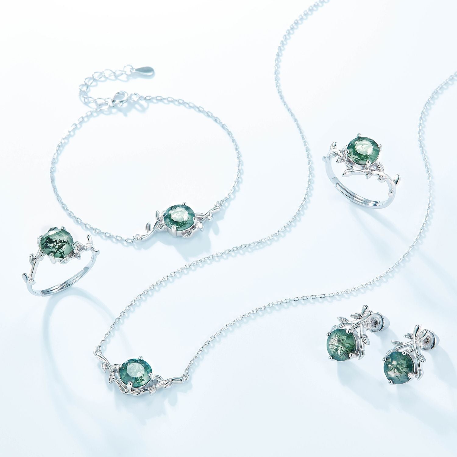 Olive Branch Green Moss Agate Stud Earrings