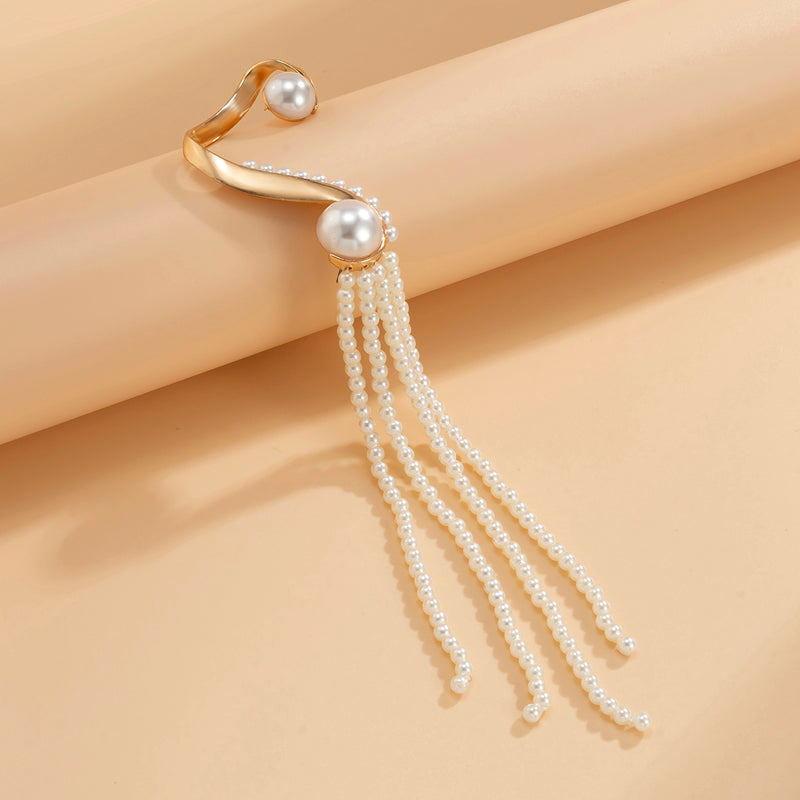 Golden Tone Pearl Fringe Earrings Fits Right Ear