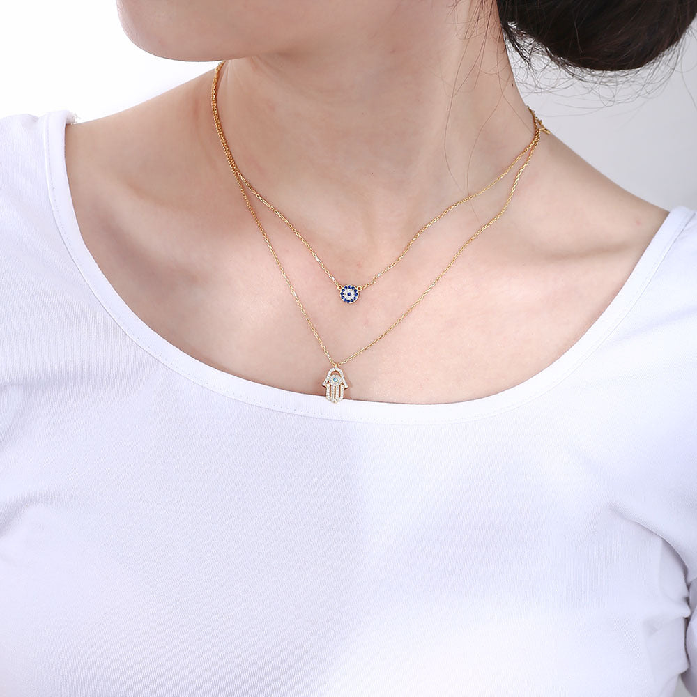 Devil Eye Hamsa Palm Double Layed Necklace