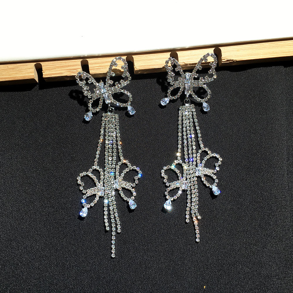 Butterfly Design Drop Earrings With Long Fringe